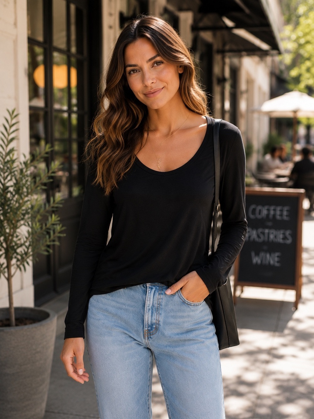 Wilfred Free Black Long Sleeve Scoop Neck Tee XS Aritzia Minimalist